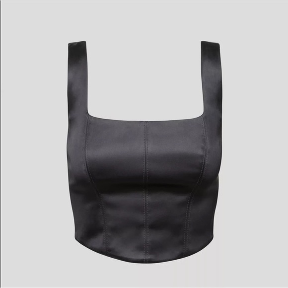 Ten By Babaton: Elevate Bustier corset Tank Top black satin back zip Large - Picture 1 of 6